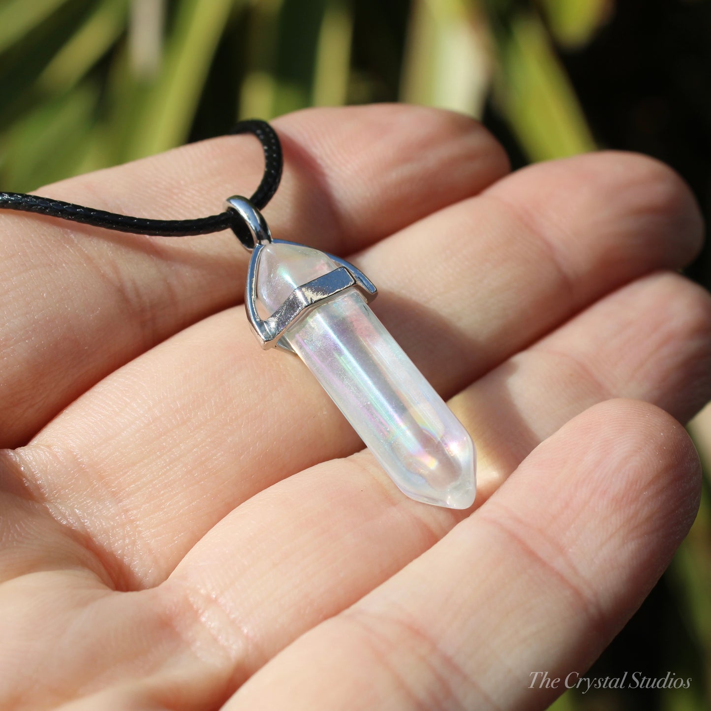 Angel Aura Quartz Polished Crystal Point Pendant
